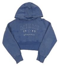 Modrá crop mikina s nápisem a kapucí Primark