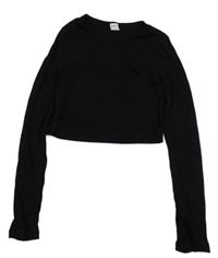 Černé crop žebrované triko shein