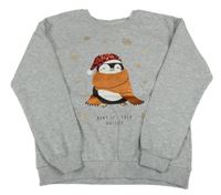Šedá melírovaná mikina s tučňáčkem onlly 