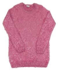 Růžové chlupaté svetrové šaty s flitry Lily & Dan