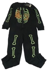 Nové - černý pyžamový overal se zelenou kostrou 