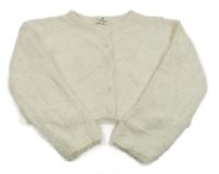 Smetanový crop chlupatý propínací svetr H&M