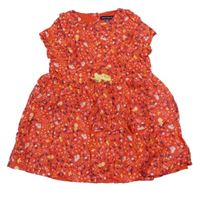 Červené vzorované šaty se žlutou mašličkou