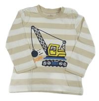 Bílo-béžové pruhované triko s jeřábem Topomini