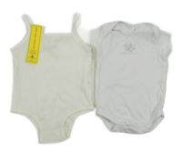 2 set - bílé body s budíkem + bílé žebrované body 