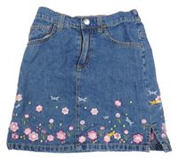 Modrá riflová sukně s výšivkami květů H&M