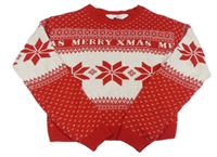 Červeno-bílý crop svetr s norským vzorem a nápisem H&M