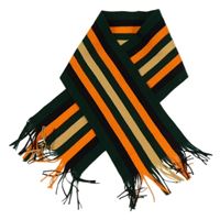 Zeleno-černo-oranžovo-béžová pruhovaná šála s třásněmi 