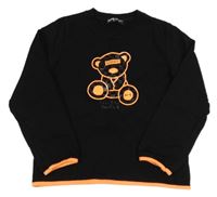 Černo-neonově oranžové triko s medvídkem 