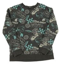 Antracitovo-světlemodro-smetanová mikina s obrázky M&S