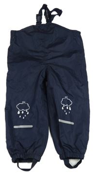 Tmavomodré šusťákové laclové kalhoty s mraky Pocopiano