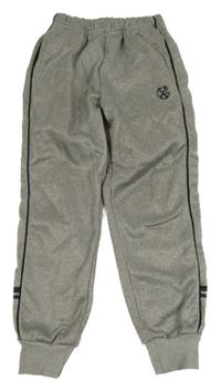 Šedé melírované zateplené tepláky s nápisy 