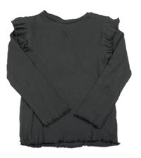 Antracitové žebrované triko s mašlí a volánky F&F