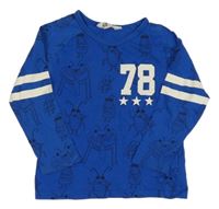 Tmavomodro-bílé triko s brouky a číslem H&M