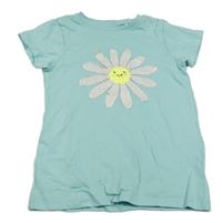 Světlemodré tričko s květem z flitrů Topolino