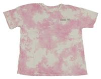 Bílo-růžové batikované tričko s nápisem C&A