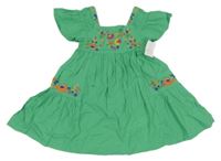 Nové - Zelené plátěné šaty s květy Nutmeg