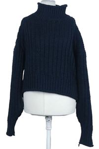 Dámský tmavomodrý žebrovaný oversized crop svetr se stojáčkem 