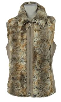 Dámská béžová pletená vesta s kožíškem 