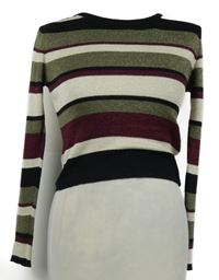 Dámský barevně pruhovaný třpytivý crop svetr New Look 