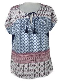 Dámská tmavomodro-bílo-vínová vzorovaná halenka Bodyflirt 