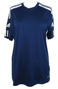 Pánské tmavomodré sportovní tričko s pruhy a logy Adidas 