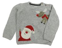 Světlešedý svetr se sobem a Santa Clausem C&A