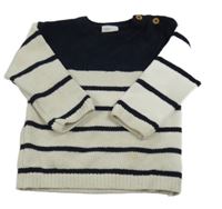 Tmavomodro-bílý pruhovaný žinylkový svetr F&F