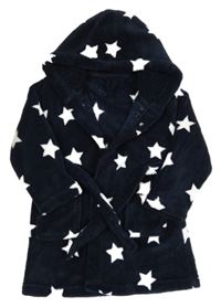 Tmavomodrý chlupatý župan s hvězdami a kapucí Matalan