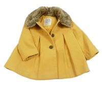 Žlutý flaušový kabát s kožešinou F&F