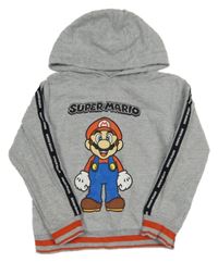 Světlešedá mikina se Super Mario a kapucí 