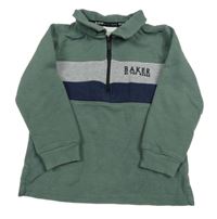 Khaki-šedo-tmavomodrá mikina s nápisem Baker