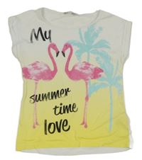 Bílo-žluté tričko s plameňáky Charles Vögele