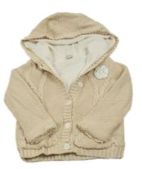 Hnědo-bílý zateplený propínací svetr s kytičkou Tu