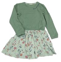 Zelené bavlněné šaty s květinami 