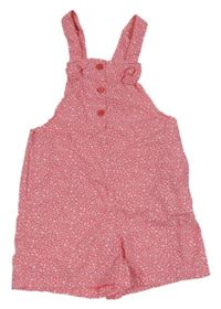 Světlerůžový plátěný lehký laclový kraťasový overal s květinami KIDS