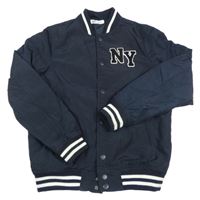 Tmavomodrá šusťáková baseballová podšitá bunda s písmeny H&M
