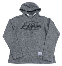 Šedá melírovaná mikina s nápisem a kapucí Jack & Jones