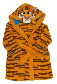 Oranžovo-hnědý vzorovaný chlupatý župan s kapucí - tygr Disney