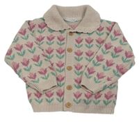 Světlerůžový květovaný propínací svetr Primark