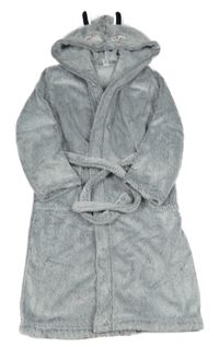 Šedý chlupatý župan s čumákem na kapuci C&A