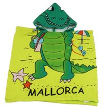 Žluté osuškové pončo s krokodýlem a kapucí 