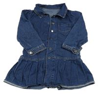 Tmavomodré riflové košilové propínací šaty s plisovanou sukní 