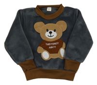 Tmavošedá plyšová mikina s medvídkem