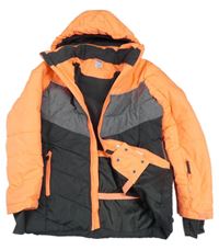 Neonově korálovo-šedo-antracitová šusťáková lyžařská bunda s kapucí Y.F.K.