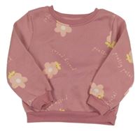 Starorůžová květovaná mikina s nápisy