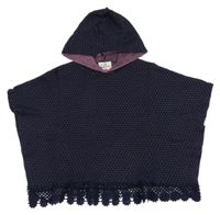 Tmavomodro-růžové vzorované pletené pončo s kapucí Topolino