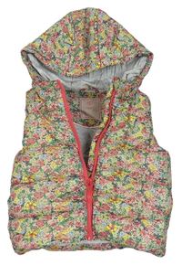 Béžová květovaná šusťáková zateplená vesta s kapucí Next