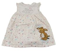 Bílé bavlněné šaty s proužky, kytičkami a The Gruffalo a všitým body TU