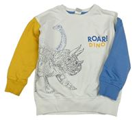 Bílo-modro-žlutá mikina s dinosaury 